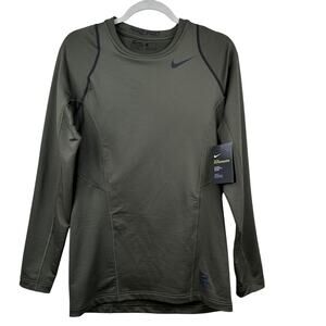 NEW Nike Pro Men's Hyperwarm Long-Sleeve Top Olive Green Small Active Outdoor